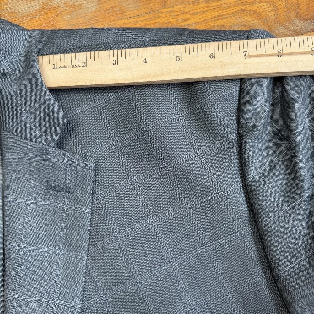 Jos A Bank Mens Suit 50R 45x30 Grey Windowpane Two Button Wool Tailored Fit